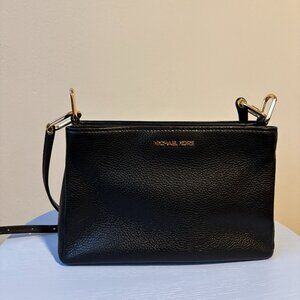 Michael Kors Trisha Triple Compartment Black Pebbled Leather Crossbody Bag